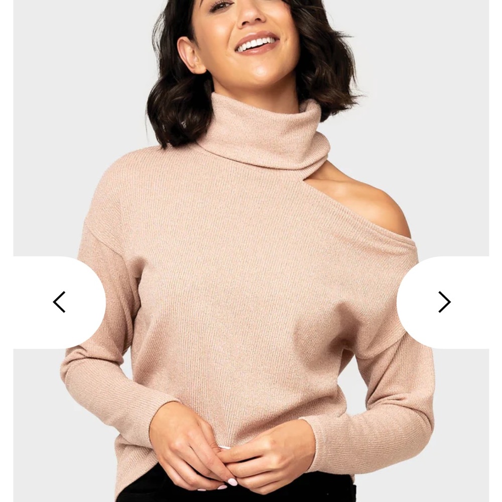 Cold Shoulder Mock Neck Sweater - Pale Pink - Medium- Gibson Look
